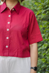 Maroon plain Half Sleeve Crop Shirt